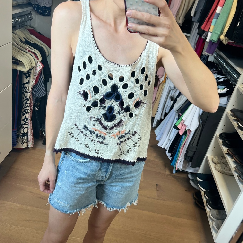 Free People Cream Knit Tank Top